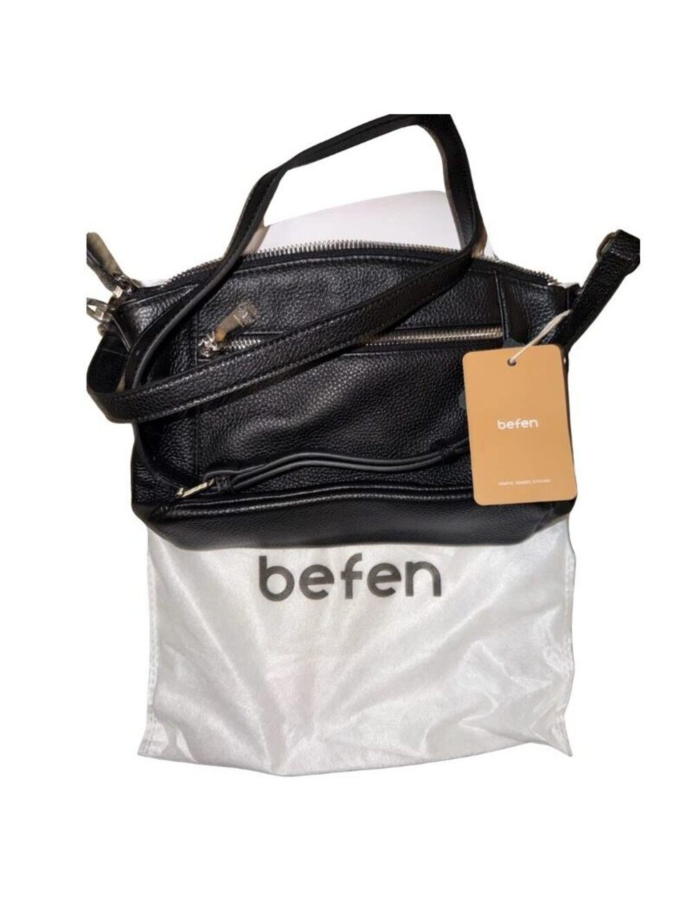 Befen Black Leather Handbag Crossbody Shoulder Bag Satchel Purse New